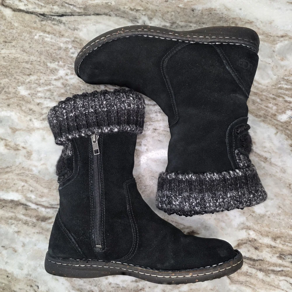 UGG Kaylana Black Suede Sheepskin Lined Winter Boots Women's Size 6